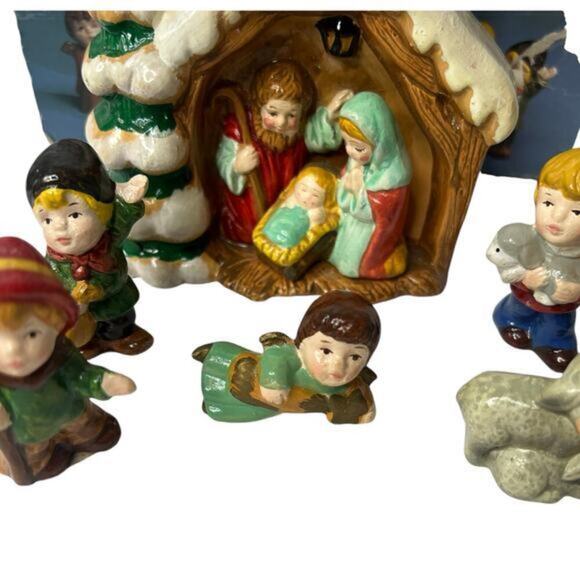 Vintage ENESCO Ceramic Nativity Scene‎ Collectible Mary Joseph Manger 8 Pieces - Picture 6 of 11